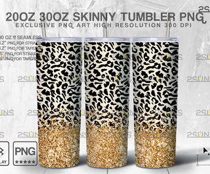 20oz Glitter Gold Leopard Skinny Tumbler