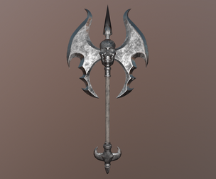 An axe with a skull
