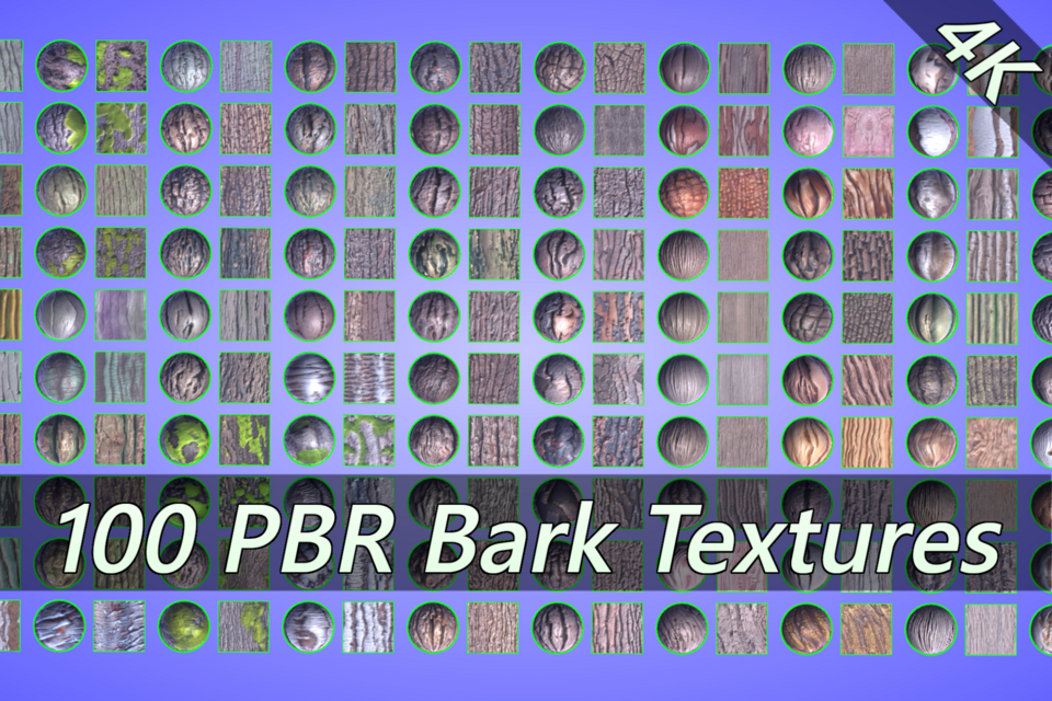 4K PBR Materials: 100 bark materials