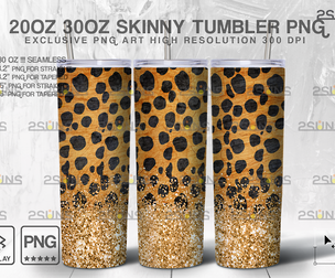 20oz Glitter Gold Leopard Skinny Tumbler
