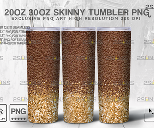 20oz Glitter Gold Leather Skinny Tumbler