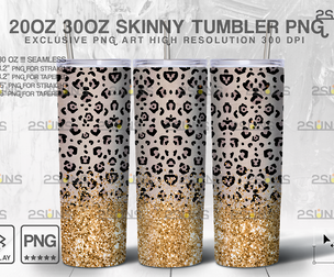 20oz Glitter Gold Leopard Skinny Tumbler