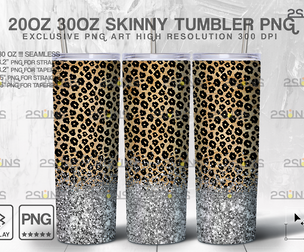 20oz Glitter Silver Leopard Skinny Tumbler