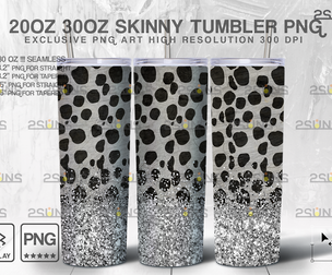 20oz Glitter Silver Leopard Skinny Tumbler