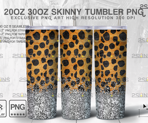 20oz Glitter Silver Leopard Skinny Tumbler