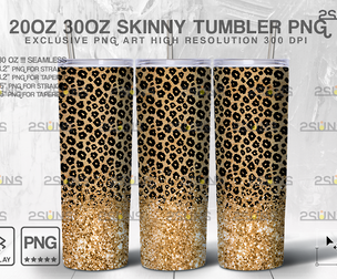 20oz Glitter Gold Leopard Skinny Tumbler