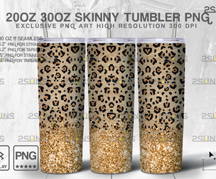 20oz Glitter Gold Leopard Skinny Tumbler