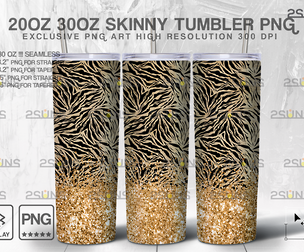 20oz Glitter Gold Leopard Skinny Tumbler