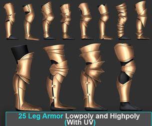 Leg Armor Highpoly and Lowpoly (With UVs) Vol 1