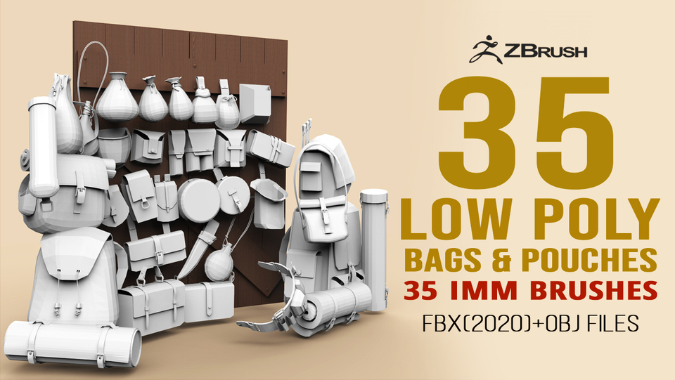 35 Low poly bags backpacks pouches IMM set