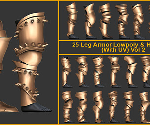Leg Armor Highpoly and Lowpoly (With UVs) Vol 2