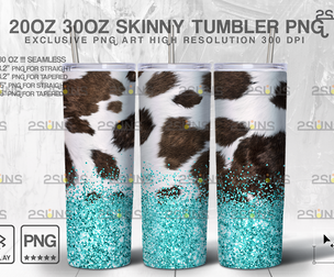 20oz CowHide Teal Glitter Skinny Tumbler
