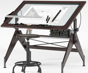 Aries Wood and Glass Drawing Table