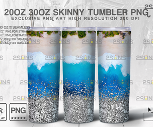20oz Sea Glitter Silver Skinny Tumbler
