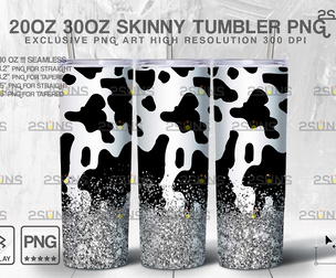 20oz CowHide Silver Glitter Skinny Tumbler