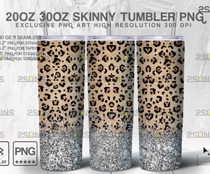20oz Glitter Silver Leopard Skinny Tumbler