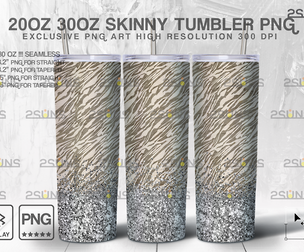 20oz Glitter Silver Fur Skinny Tumbler