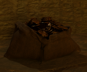 Burlap Sack with Gold Doubloons