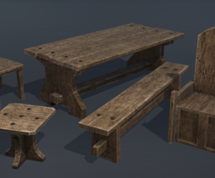 3d Medieval Set - Table and Chairs