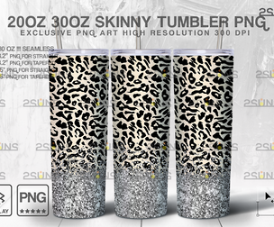 20oz Glitter Silver Leopard Skinny Tumbler