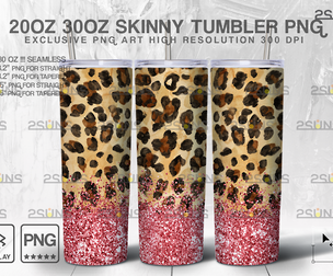 20oz Glitter Gold Leopard Skinny Tumbler