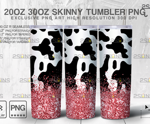 20oz CowHide Pink Glitter Skinny Tumbler