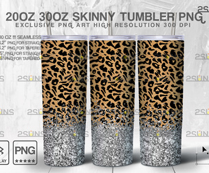 20oz Glitter Silver Leopard Skinny Tumbler