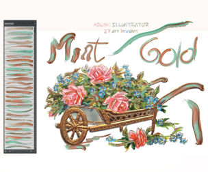 Mint &  Gold Illustrator Brushes