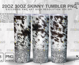 20oz CowHide Silver Glitter Skinny Tumbler