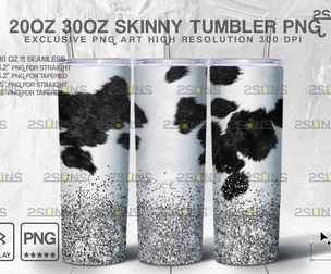 20oz CowHide Silver Glitter Skinny Tumbler