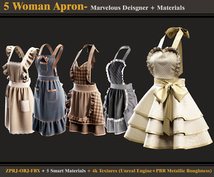 5 Woman Aprons /Models + Materials