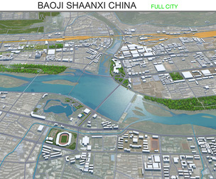 Baoji city Shaanxi China 3d model 40km