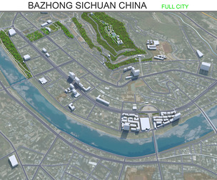 Bazhong city Sichuan China 3d model 30km