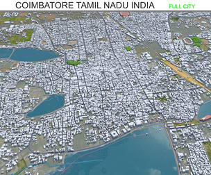 Coimbatore city Tamil Nadu India 3d model 30km