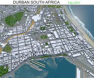 Durban city South Africa 3d model 30km