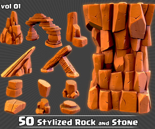 50 Stylized Rock & Stone + IMM Brush