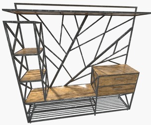 Rack in loft style with wooden shelfs