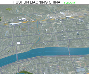 Fushun city Liaoning China 3d model 55km