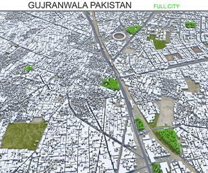 Gujranwala city Pakistan 3d model 30km