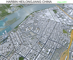 Harbin city Heilongjiang China 3d model 90km