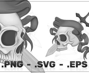 Vector Design Of Skull With Sword And Ribbon