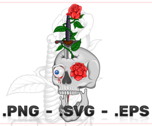 Vector Design Of Skull Dagger And Roses