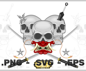 Skull Vector Design With Hannya Mask And Katanas
