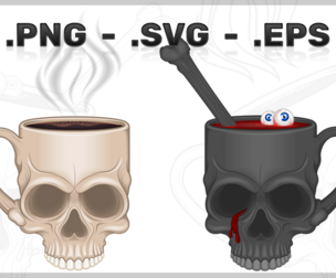 Coffee Cup Shaped Human Skull Vector Design