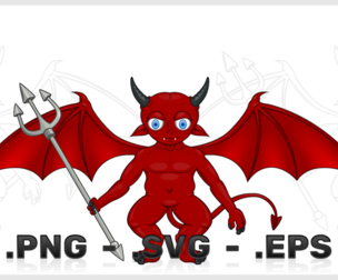Winged Demon Vector Design With Tridents