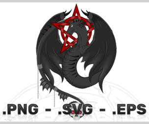 Dark dragon vector design with pentagram