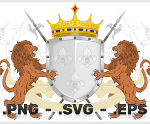Heraldic Shield Vector Design With Two Lions