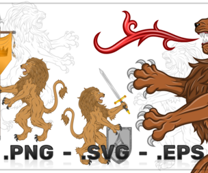 Rampant Heraldic Lion Vector Design
