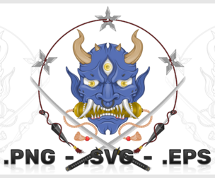 Japanese Demon Oni Vector Design With Katana