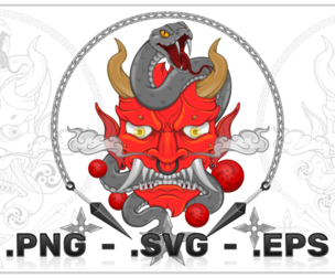 Traditional Japanese Demon With Snake
